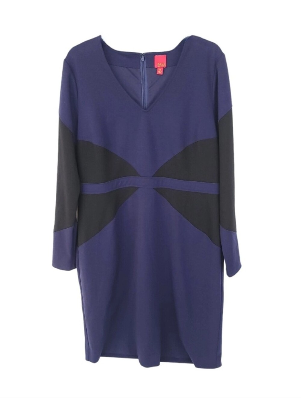 Gili Dress Womens 16 Knee Midi Sheath V Neck Ponte Knit Long Sleeve Lined Zip